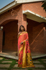 Thumbnail for Jyoti Fashion Women's Coral Paithani Silk Zari Woven Saree with Blouse - Distacart
