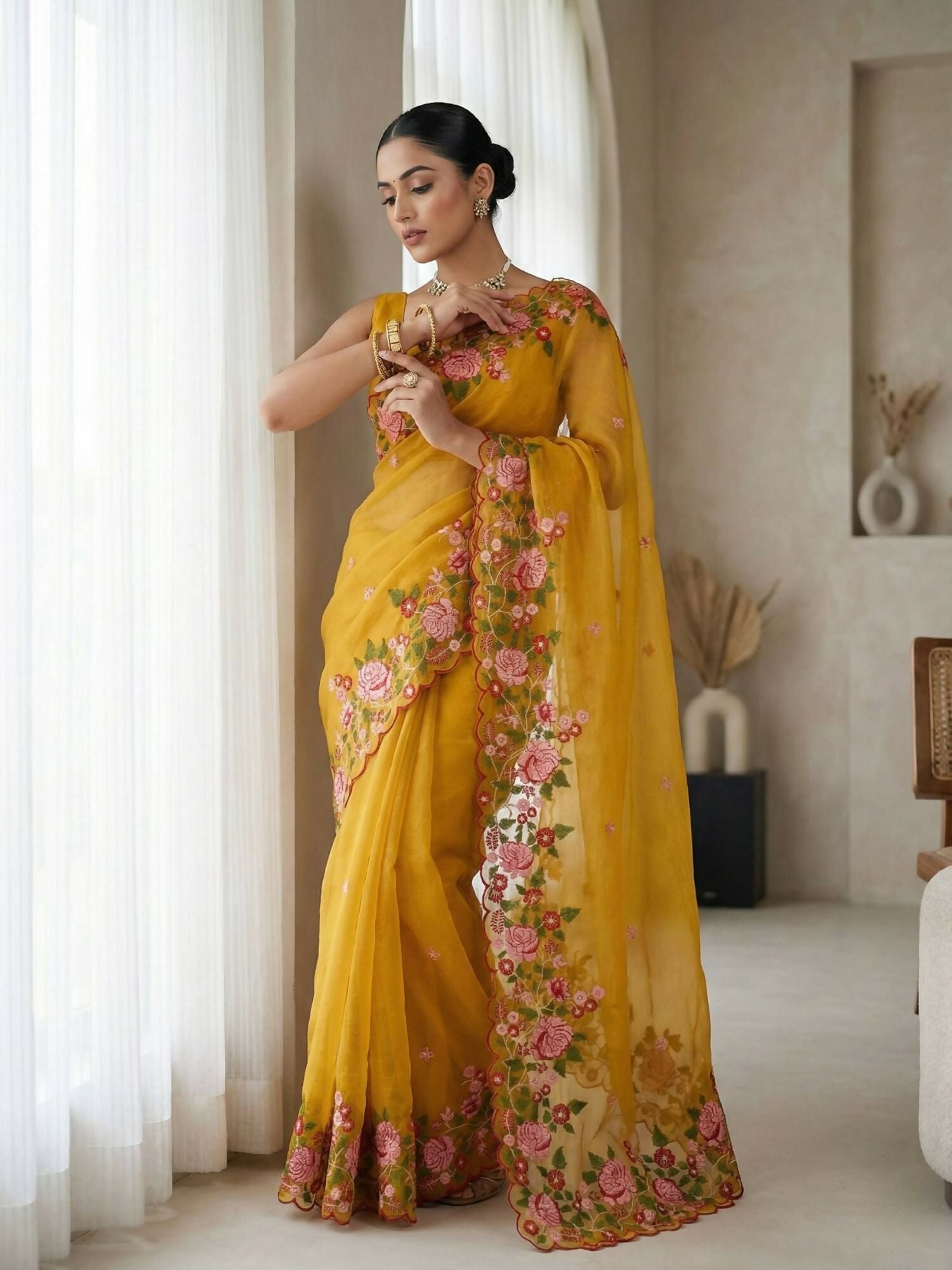 Joban Fashion Yellow Candy Crush Party Wear Sarees - Distacart