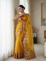 Thumbnail for Joban Fashion Yellow Candy Crush Party Wear Sarees - Distacart