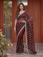 Thumbnail for Lehenga Mart Designer Bollywood Style Party Wear Saree-Maroon - Dista
