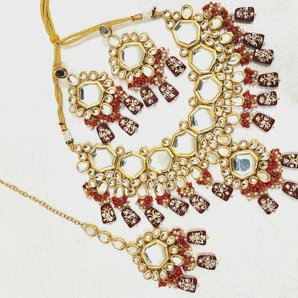 Joban Fashion Hand Made High Quality Gold Plated Base Metal Alloy Kundan Stone Studded Kundan Jewellery Set - Distacart
