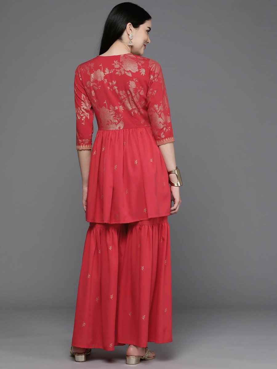 Ahalyaa Women Floral Printed Tunic with Palazzos - Red Color - Distacart