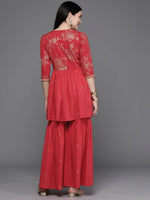 Thumbnail for Ahalyaa Women Floral Printed Tunic with Palazzos - Red Color - Distacart
