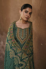 Thumbnail for Anaita Dark-Green Silk Readymade Palazzo Suit with Swarovski Work - Distacart