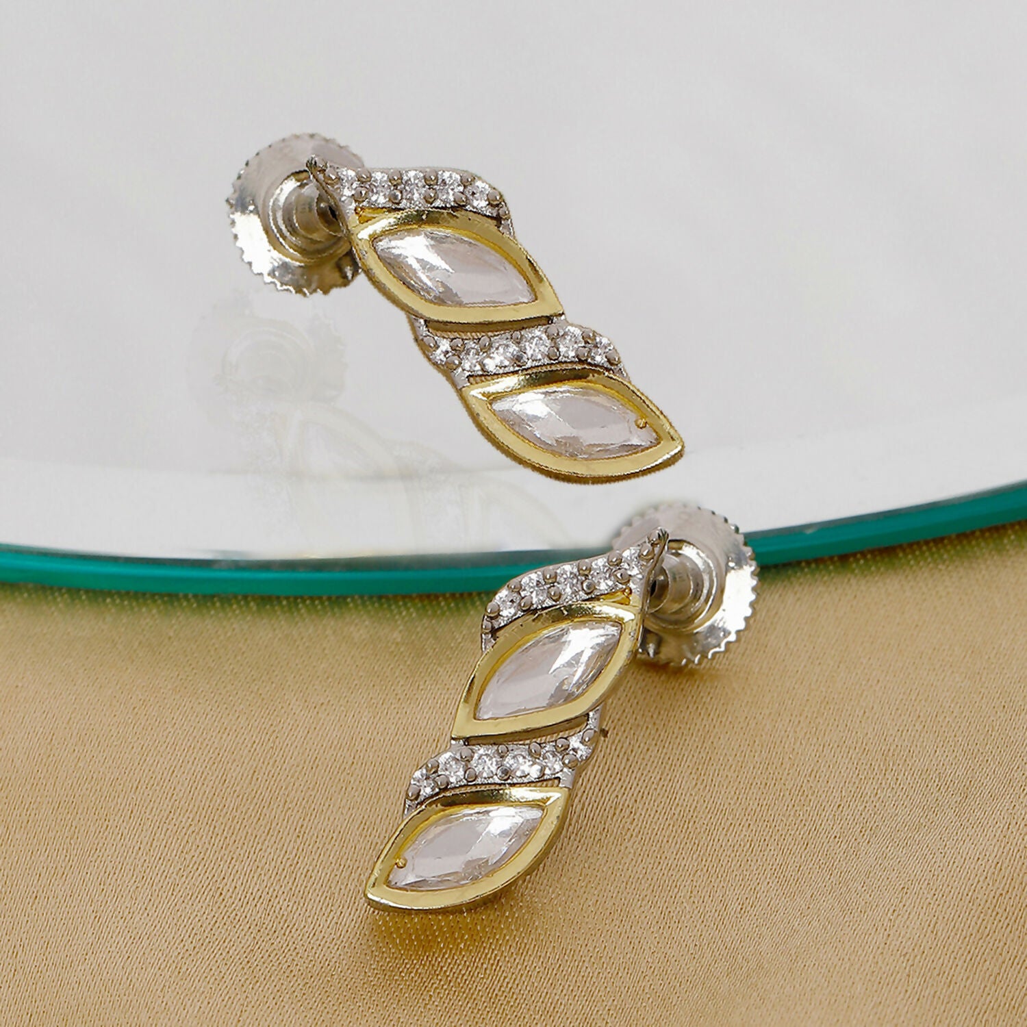 Boat Shaped Earrings with Diamond in Gold (Silver) - Ruby Raang - Distacart