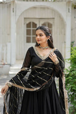 Thumbnail for Aastha Fashion Women's Black Faux Georgette Sequins Embroidered Anarkali Dress with Dupatta - Distacart