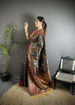 Thumbnail for Joban Fashion Dark Green Banarasi Soft Silk Woven Saree