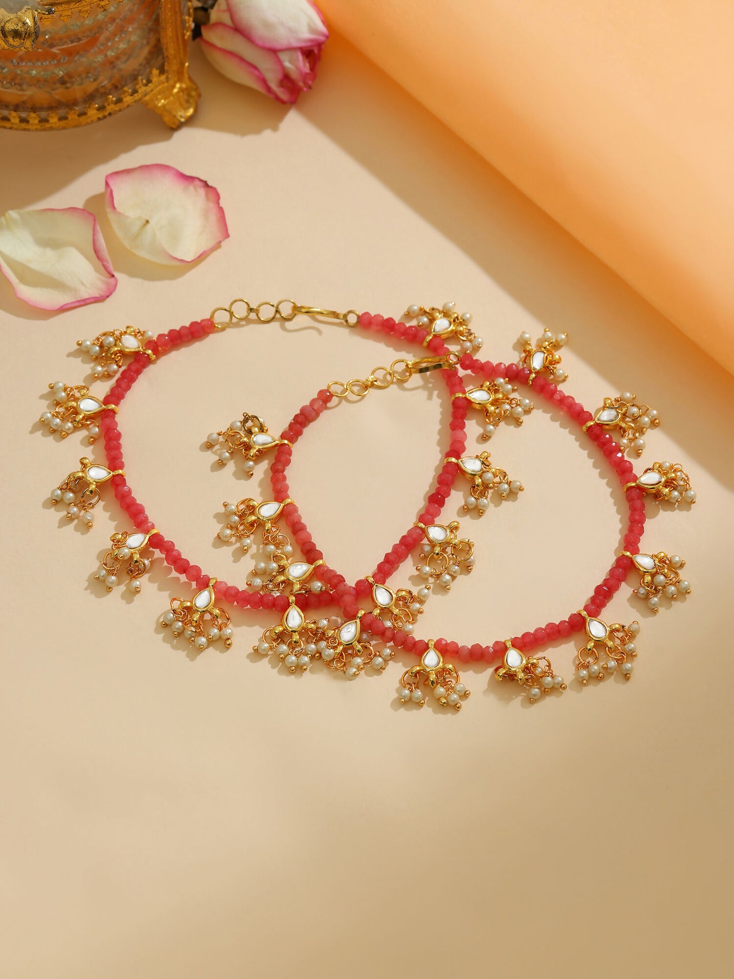 Ruby Raang 22k Gold Polished Stone Anklets - Distacart