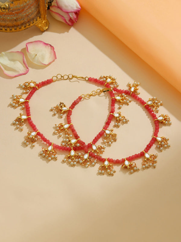 Ruby Raang 22k Gold Polished Stone Anklets