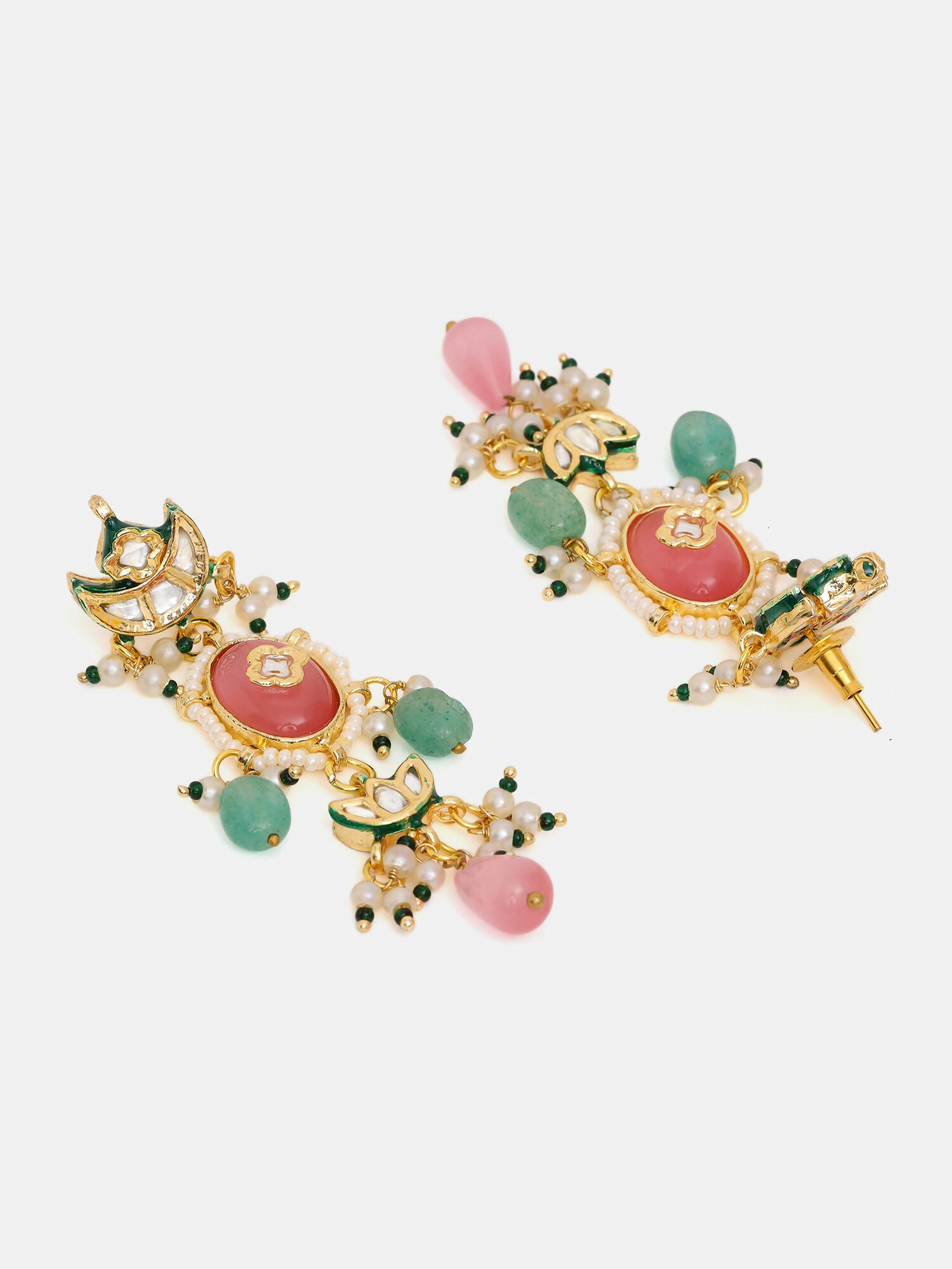 Ruby Raang 22k Gold Polished Blush Pink Kundan Earrings