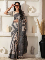 Thumbnail for Astita Linen Cotton Black & Cream Saree
