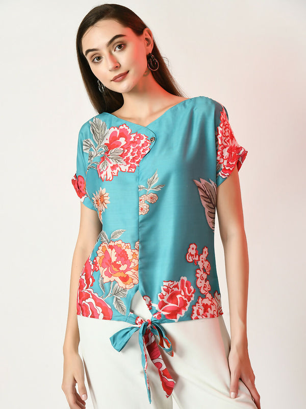 Myshka Women's Sea Green Printed Top - Distacart