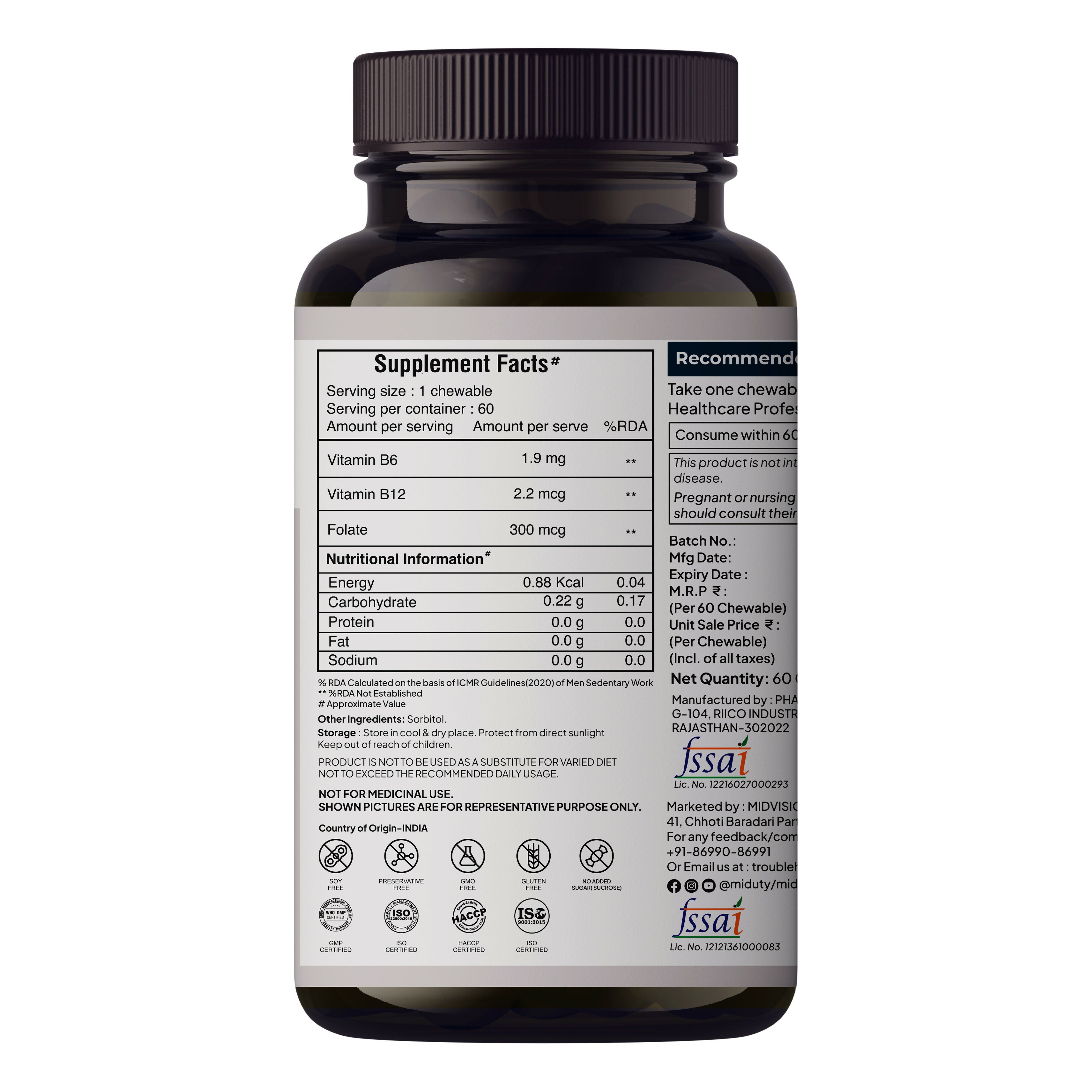 Miduty by Palak Notes Vitamin B12 - Methyl Folate Chewables