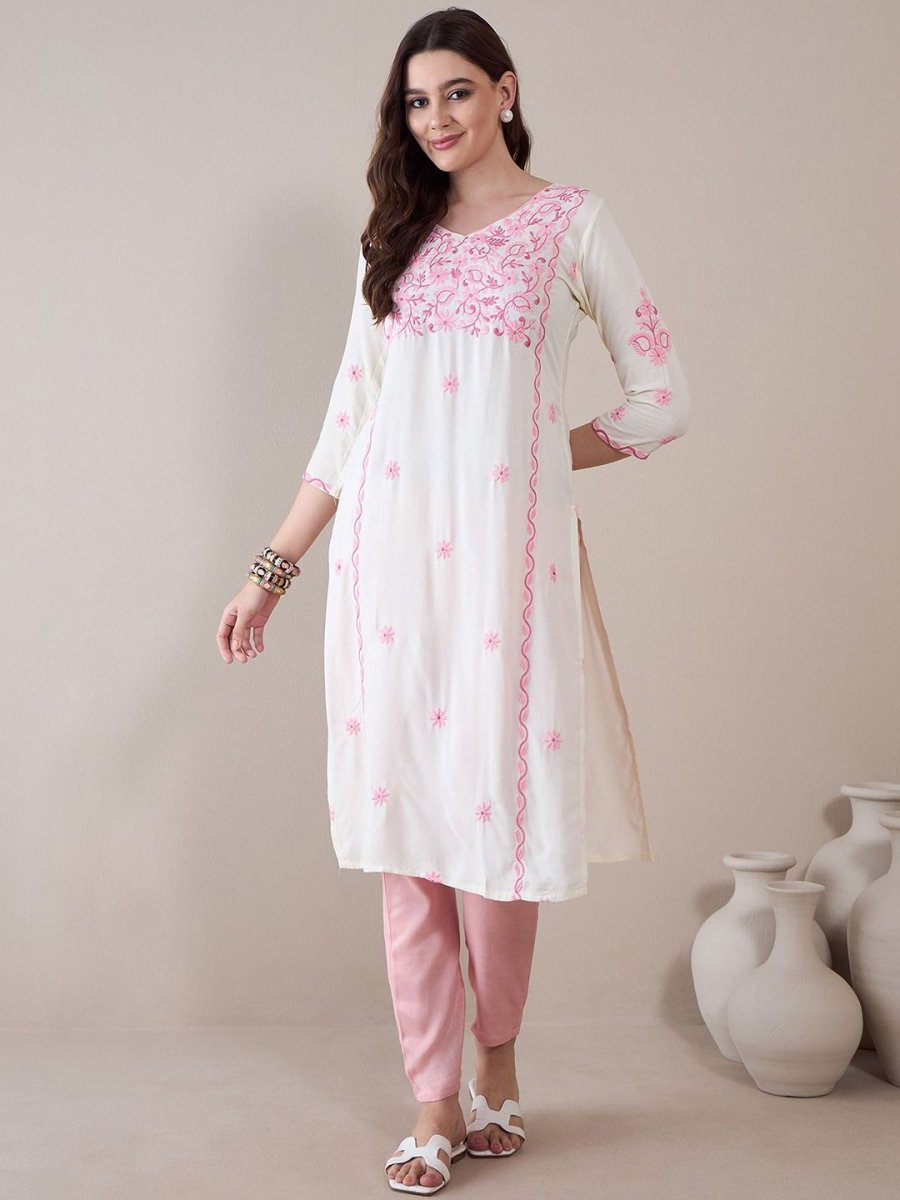 Anouk Floral Embroidered Thread Work Regular Straight Kurta