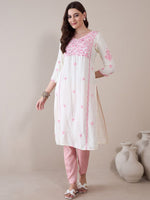 Thumbnail for Anouk Floral Embroidered Thread Work Regular Straight Kurta
