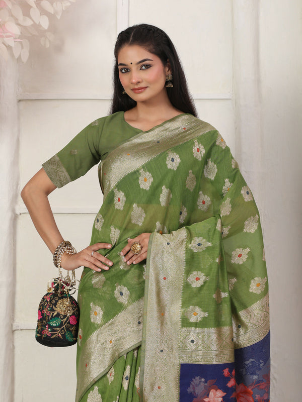 Astita Linen Cotton Green Saree