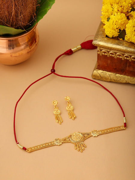 Ruby Raang Golden Choker with Earrings