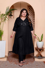 Thumbnail for Miravan Womens Plus Size Black Mirror work Angrakha Kurta and Palazzo Set - Distacart