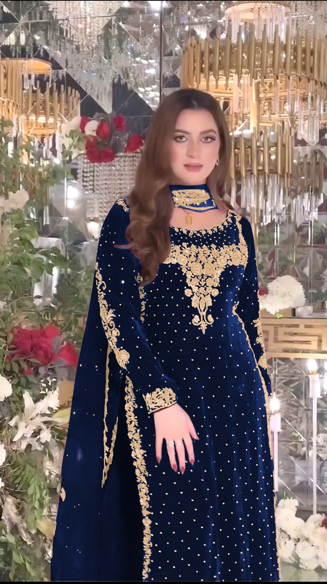 Joban Fashion Blue Velvet Sequence Embroidery Work Kurta Set