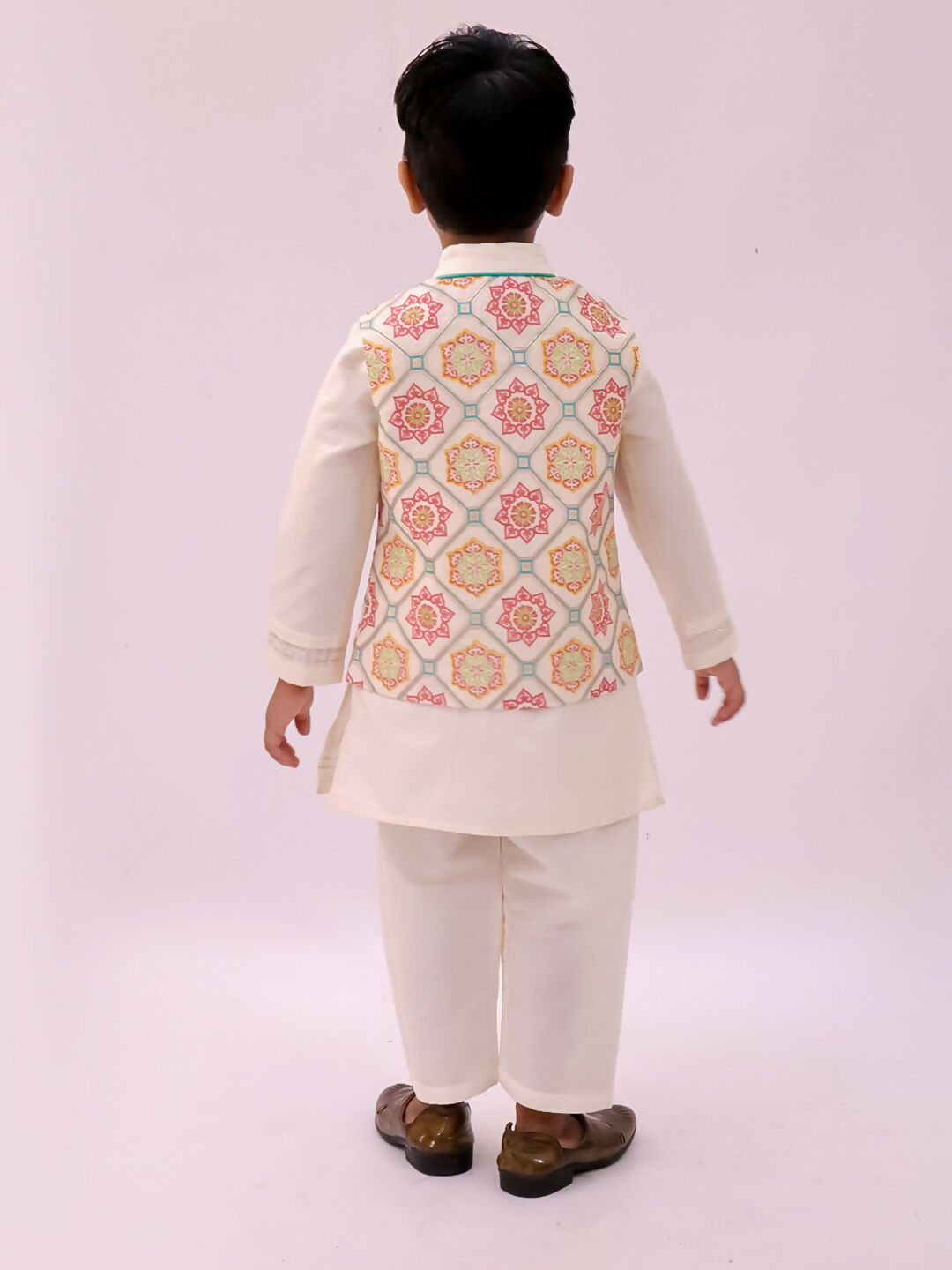 Lil Drama Mishti White Kurta Pyjama and Jacket For Boys