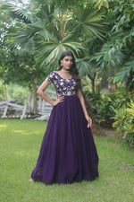 Thumbnail for Jyoti Fashion Women's Purple Sequins Embroidered Faux Georgette Anarkali Dress - Distacart