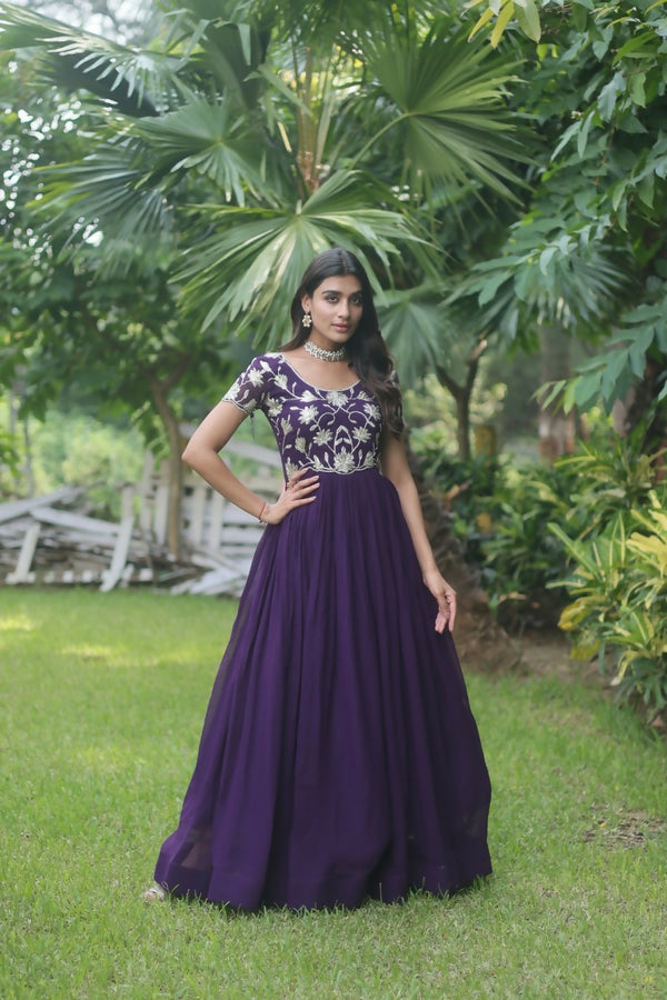 Jyoti Fashion Women's Purple Sequins Embroidered Faux Georgette Anarkali Dress - Distacart