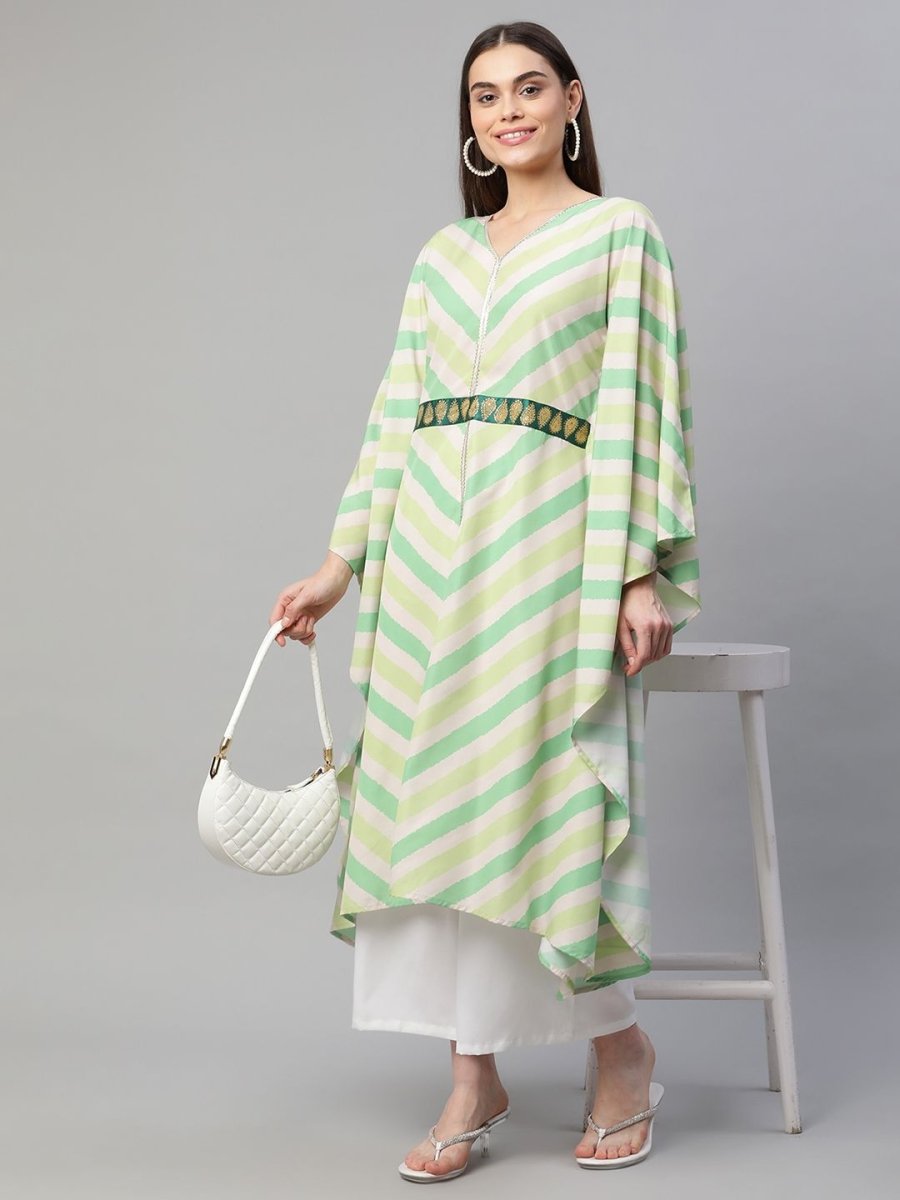 Ahalyaa Women Green Crepe Digital Printed Flared Sleeve Kaftan Kurta - Distacart