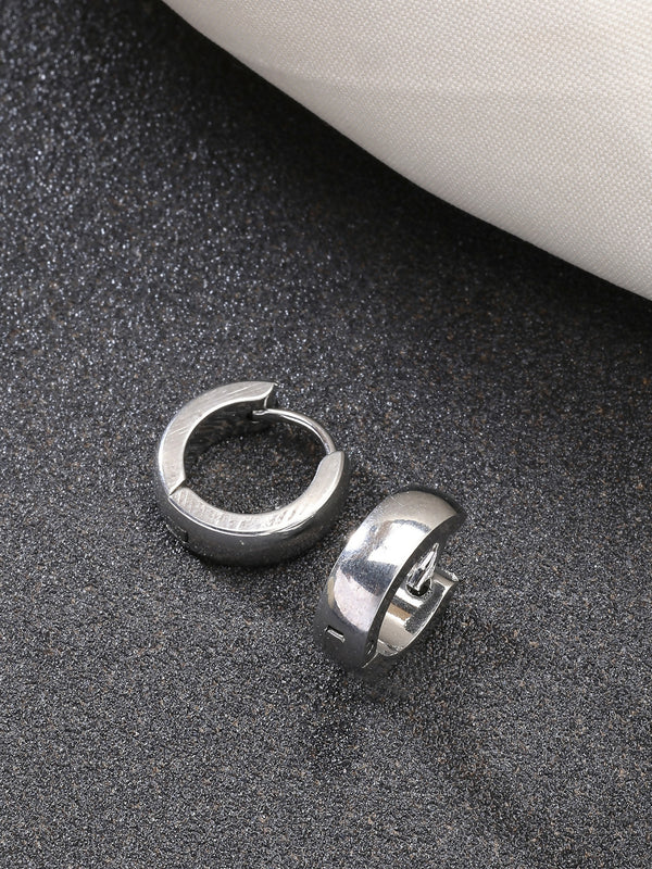 NVR Men's Silver-Plated Stainless Steel Hoop Earrings - Distacart