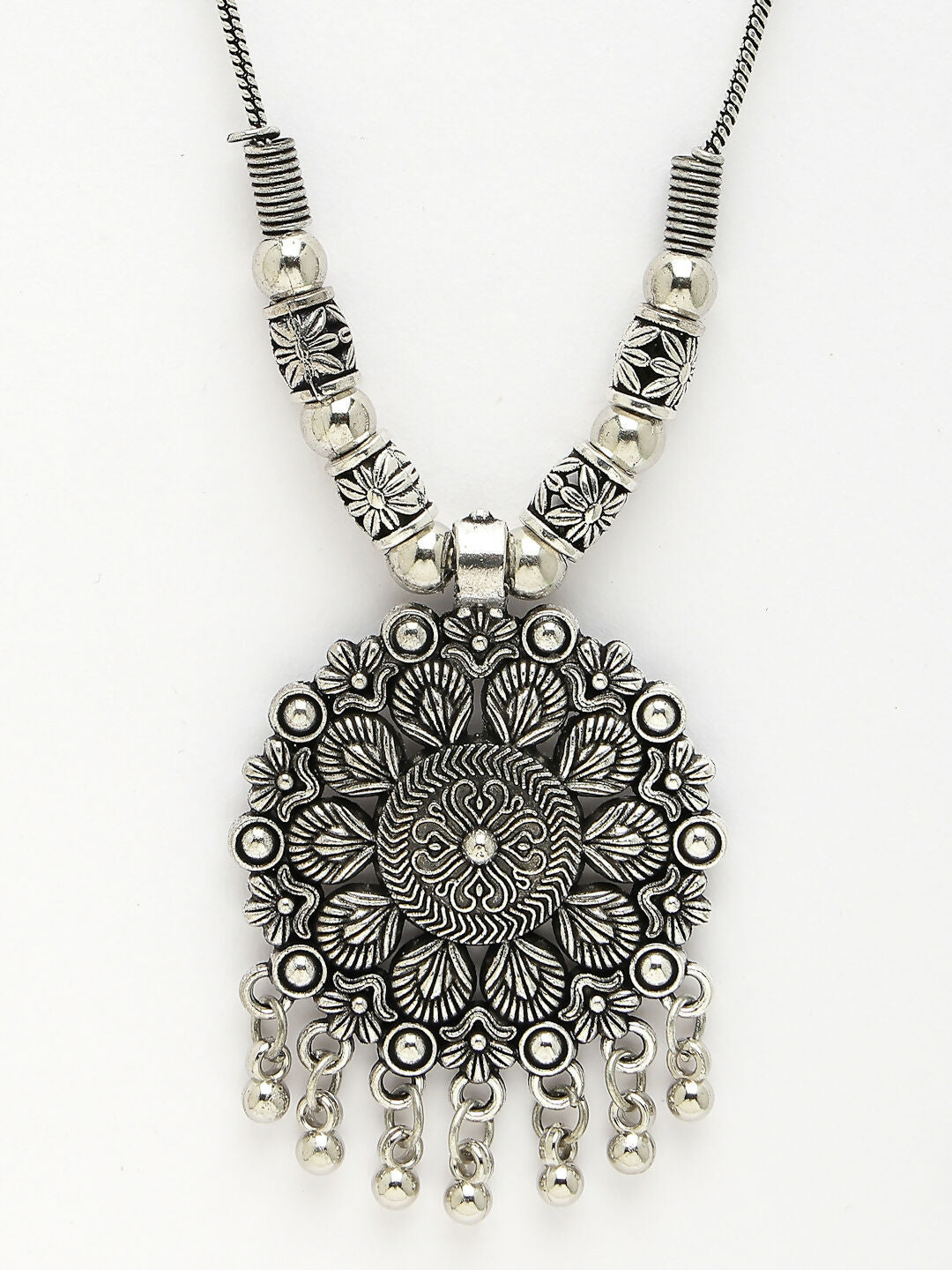 NVR Women's Silver-Toned Floral Shape Pendant with Chain - Distacart