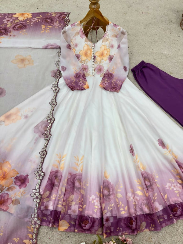 Teeya Creation Multi Color Organza Silk Printed Party Wear Gown