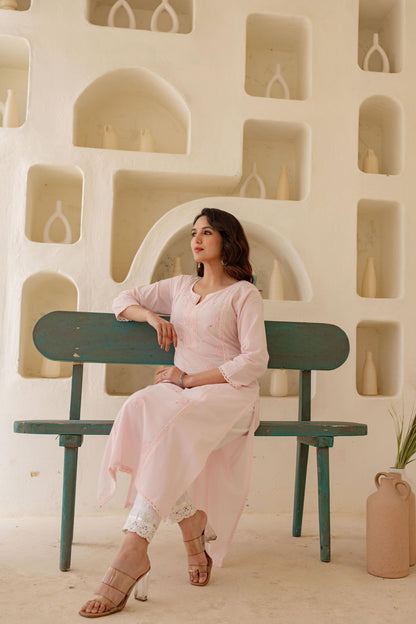Juniper Blush Whisper Embroidered Kurta - Distacart