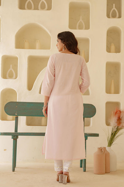 Juniper Blush Whisper Embroidered Kurta - Distacart