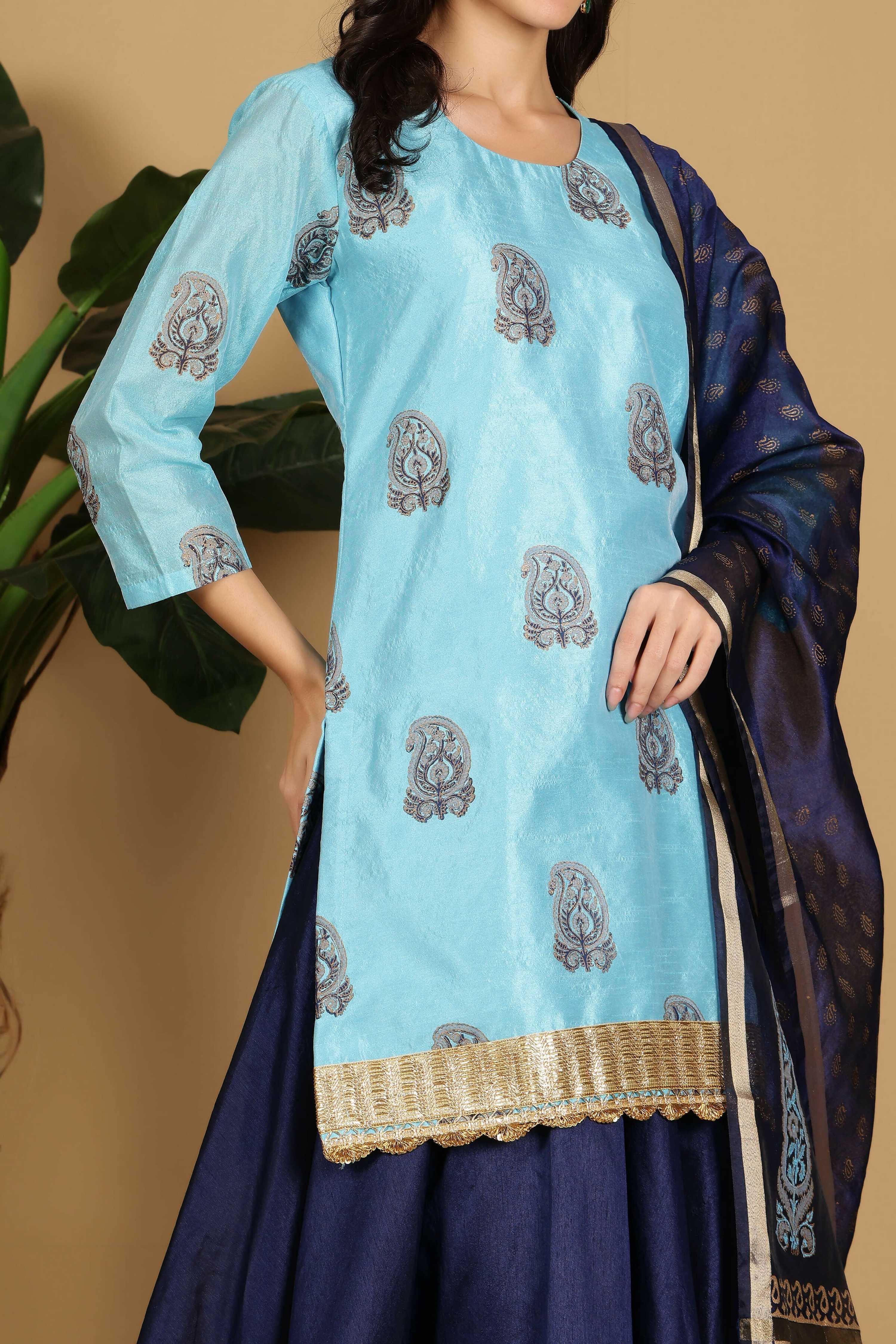 Joban Fashion Turquoise Silk Lehenga Set