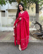 Thumbnail for The52 Red Women's Beautiful Rayon Fabric Printed Work Straight Kurta Pant and Dupatta Set - Distacart