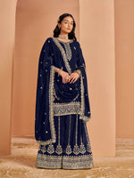 Thumbnail for Anaita Navy Blue Premium Georgette Embroidered Stitched Salwar Suit - Distacart