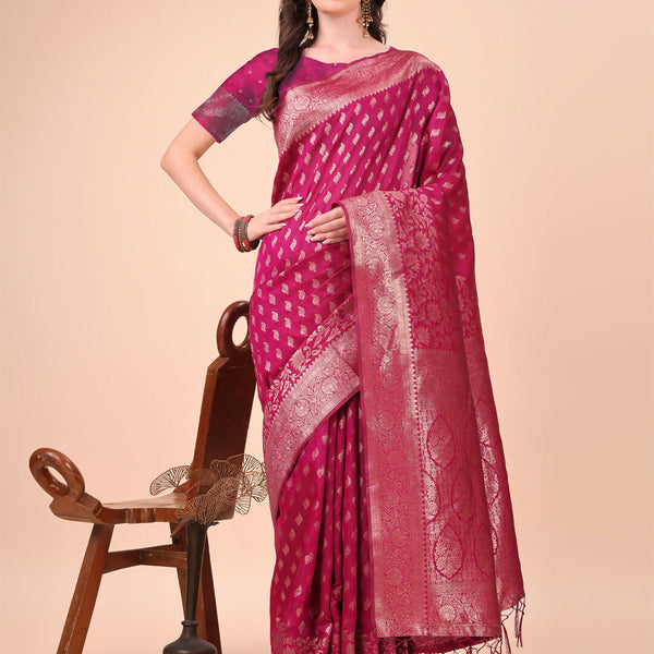 Astita Lichi Silk Magenta Saree