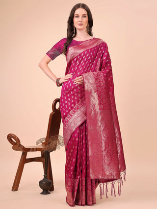 Astita Lichi Silk Magenta Saree
