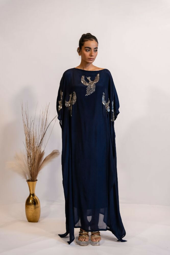 Timaraa Regal Navy Blue Embellished Kaftan Dress - Dista
