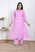 Thumbnail for Miravan Womens Pink Lucknowi Angrakha Style Kurta With Palazzo - Distacart