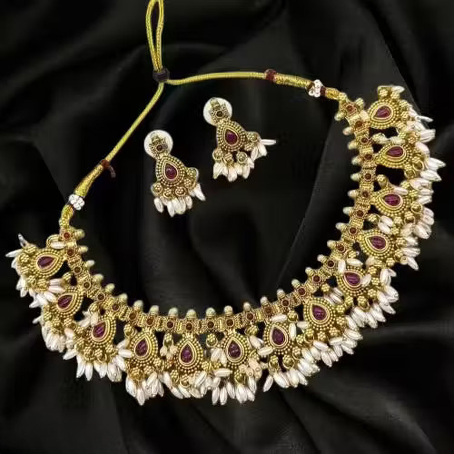 Jewel City Handcrafted Antique Gold-Plated Kundan Choker Necklace Set with Pearls | Traditional Indian Ethnic Bridal Jewelry Set