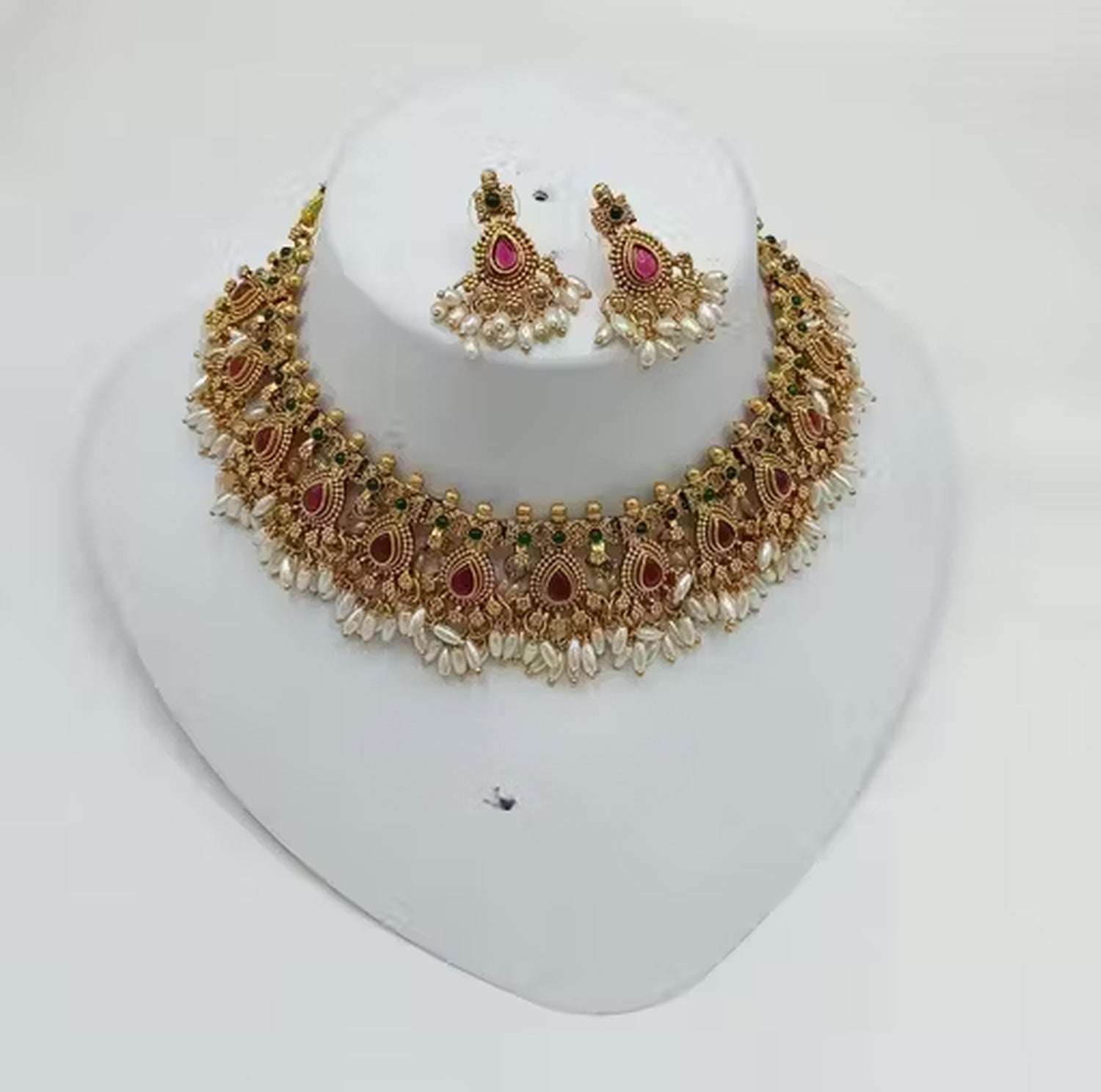 Jewel City Handcrafted Antique Gold-Plated Kundan Choker Necklace Set with Pearls | Traditional Indian Ethnic Bridal Jewelry Set