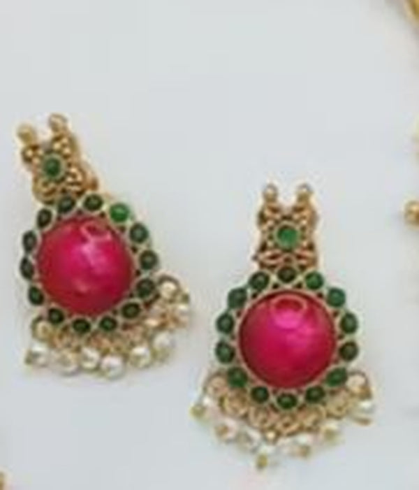 Jewel City Traditional Gold-Plated Temple Jewelry Necklace Set with Matching Earrings, Handcrafted Ethnic Bridal Party Wear