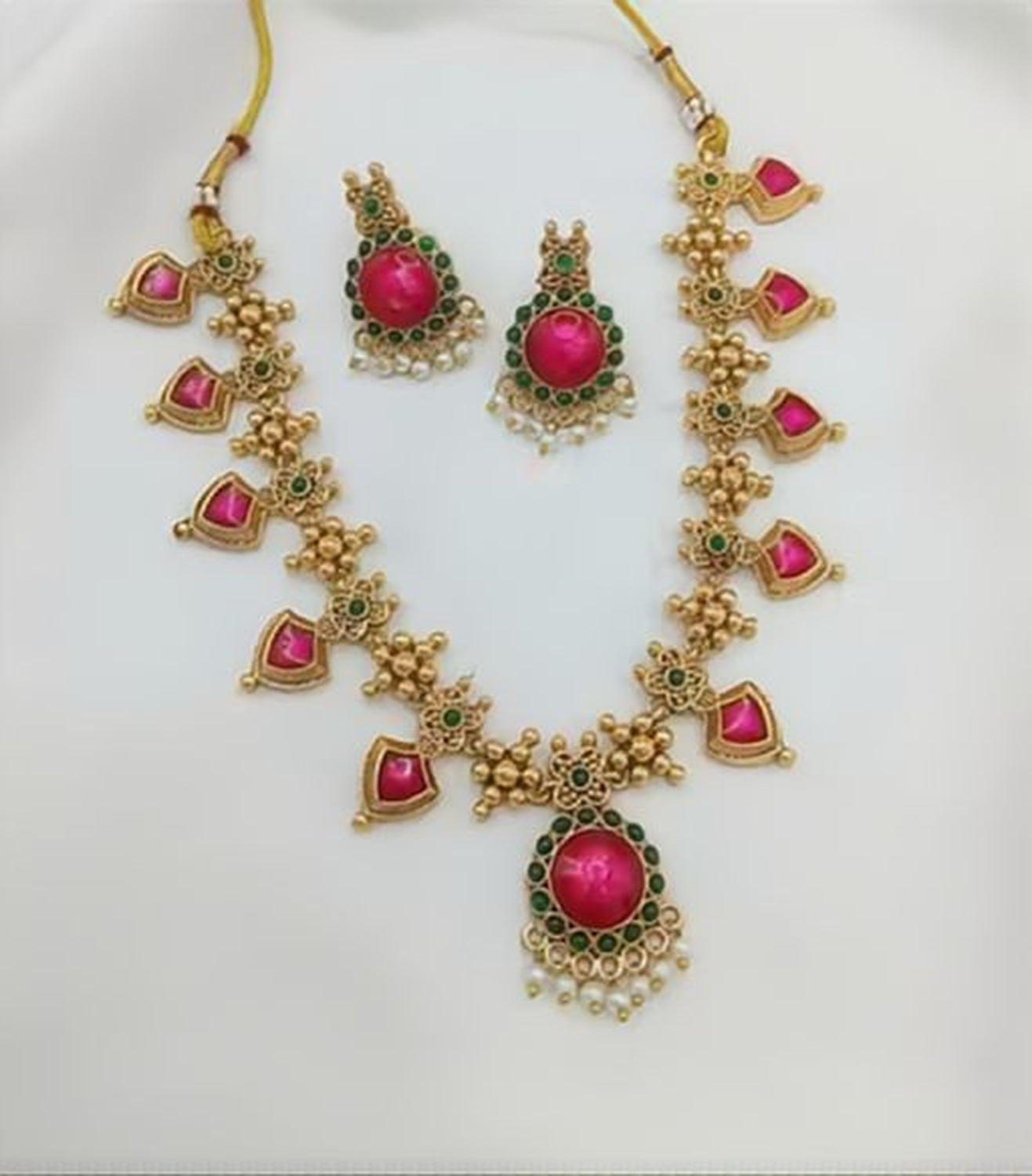 Jewel City Traditional Gold-Plated Temple Jewelry Necklace Set with Matching Earrings, Handcrafted Ethnic Bridal Party Wear