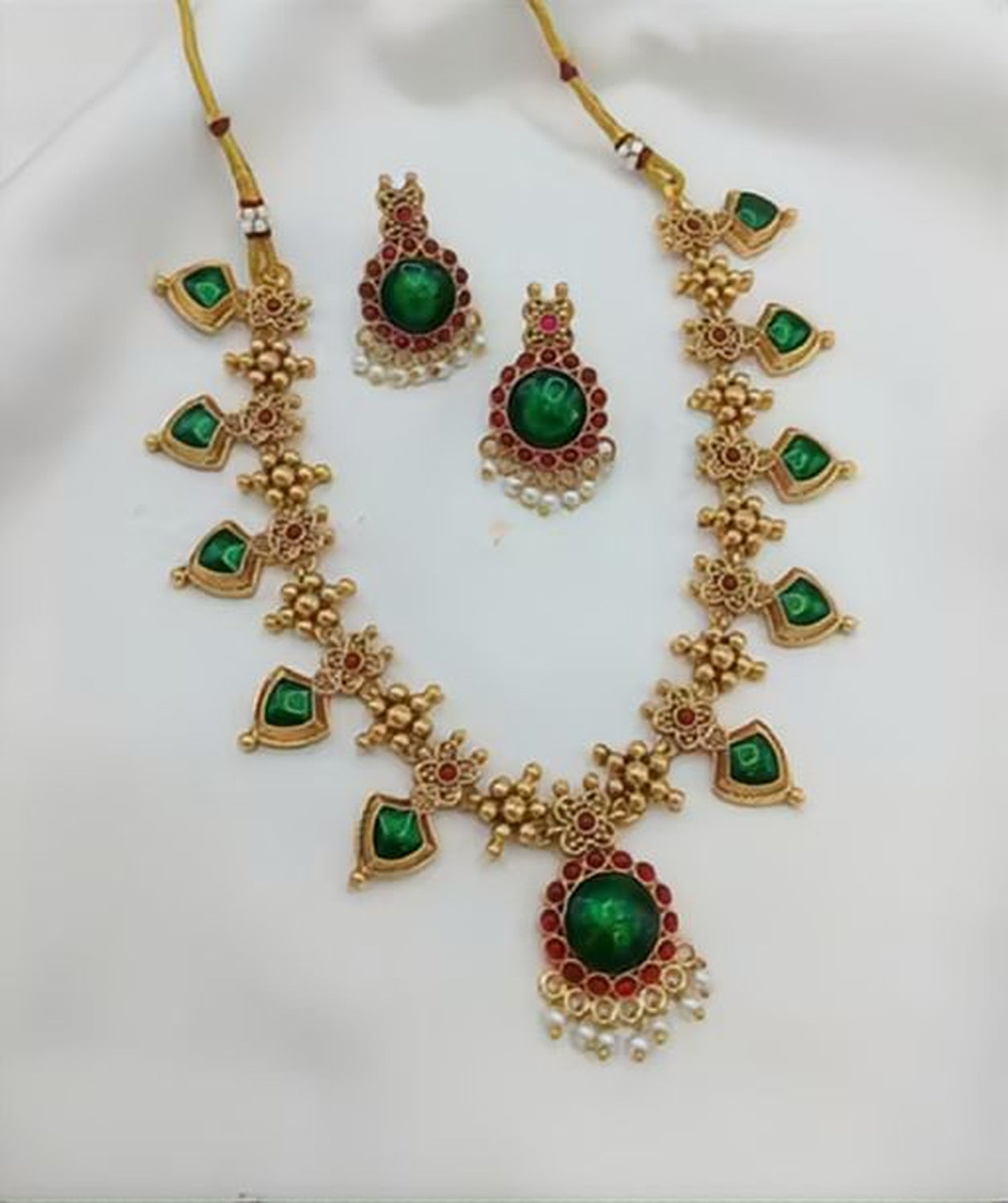 Jewel City Traditional Gold-Plated Temple Jewelry Necklace Set with Matching Earrings, Handcrafted Ethnic Bridal Party Wear