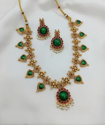 Jewel City Traditional Gold-Plated Temple Jewelry Necklace Set with Matching Earrings, Handcrafted Ethnic Bridal Party Wear - Distacart