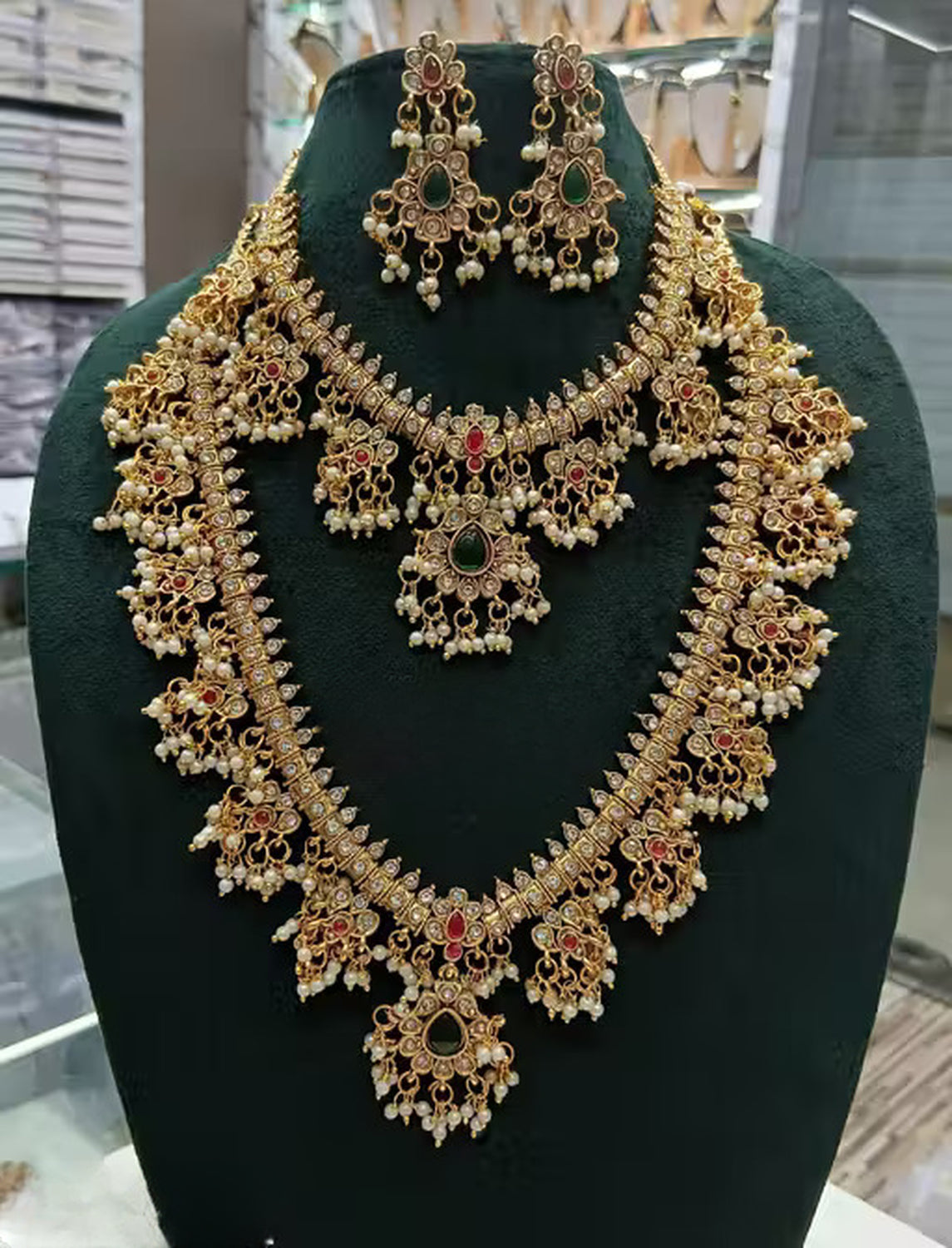 Jewel City Royal Kundan Bridal Necklace Set with Earrings | Multi-Layered Gold-Plated Pearl & Stone Indian Wedding Jewelry for Women
