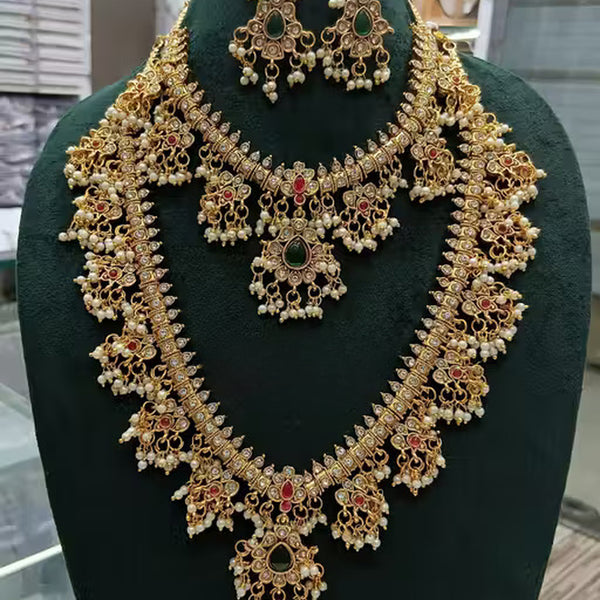 Jewel City Royal Kundan Bridal Necklace Set with Earrings | Multi-Layered Gold-Plated Pearl & Stone Indian Wedding Jewelry for Women - Distacart