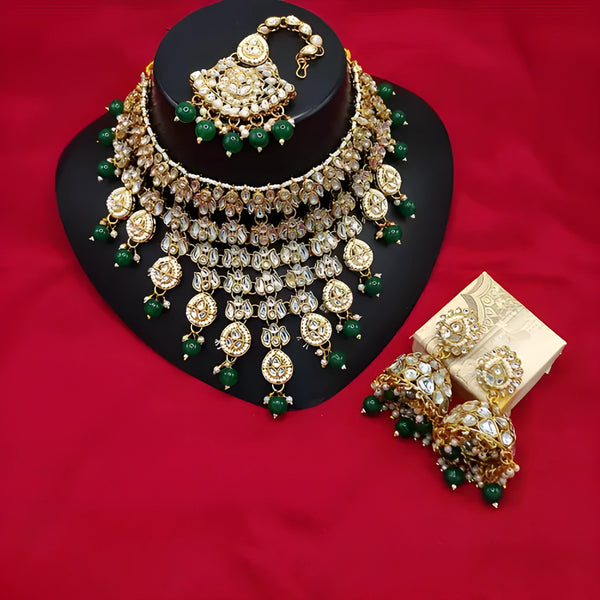 Jewel City Kundan Choker Necklace Set with Maang Tikka & Jhumka Earrings - Traditional Indian Bridal Jewelry Collection Gold-Plated - Distacart