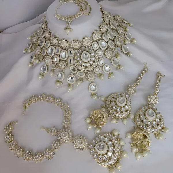Jewel City Elegant Polki Kundan Bridal Set with Necklace, Earring & Mathapati-Handcrafted Indian Wedding Jewelry with Pearl Accents - Distacart
