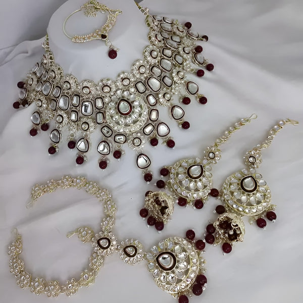 Jewel City Elegant Polki Kundan Bridal Set with Necklace, Earring & Mathapati-Handcrafted Indian Wedding Jewelry with Pearl Accents - Distacart